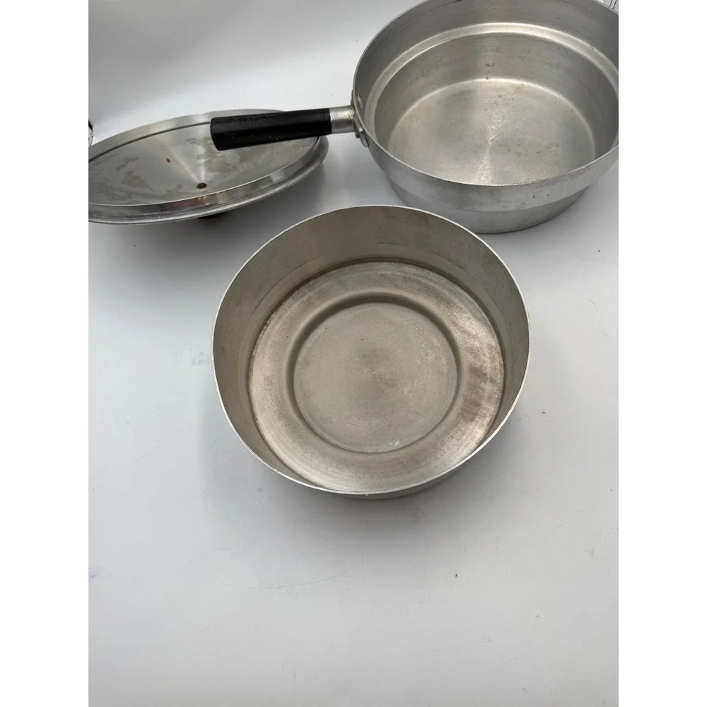 Vintage Cavalier Moderne National Silver Co Aluminum Double Boiler Pot Italy